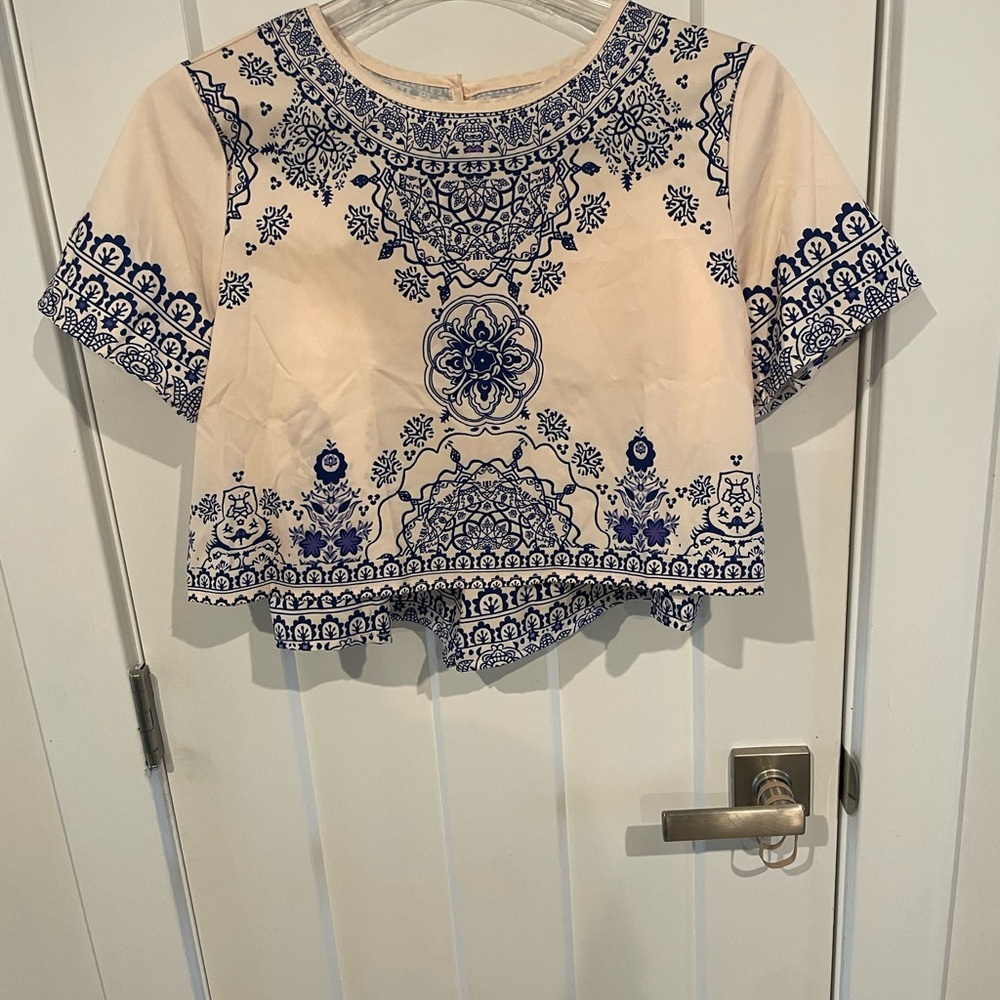 Blue and Cream Patterned Women's 2 piece